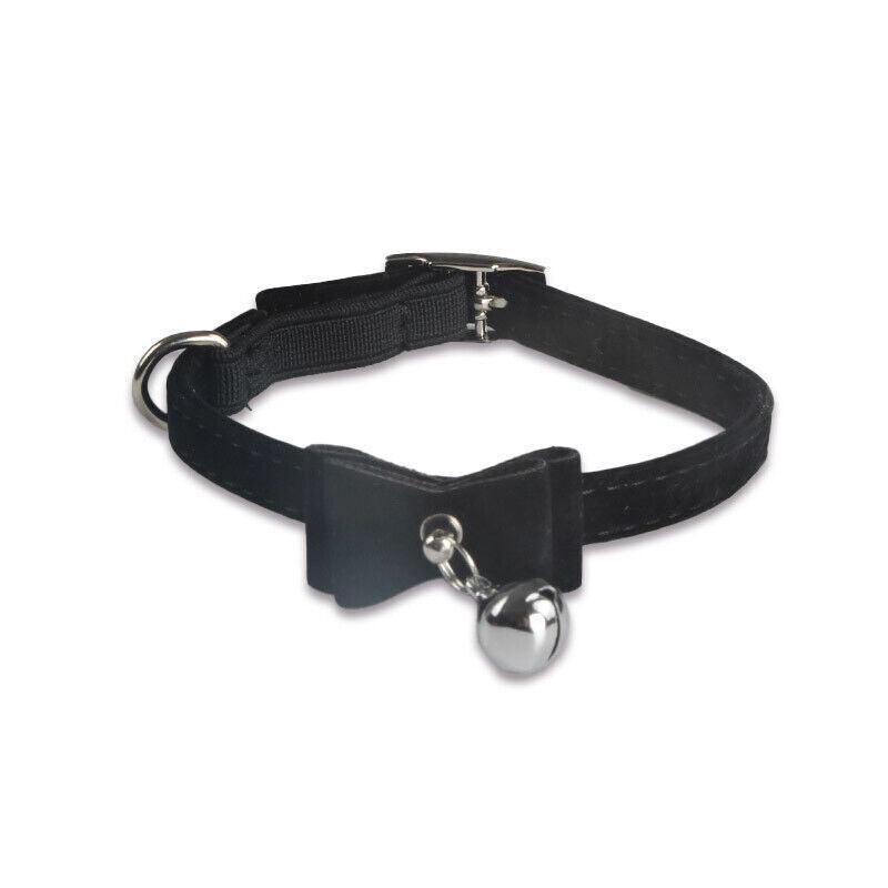 1× Adjustable Suede Cat Collar with Bow Bell Pink Blue Black Red