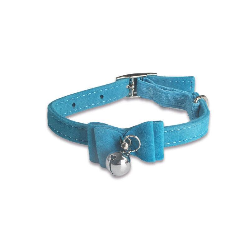1× Adjustable Suede Cat Collar with Bow Bell Pink Blue Black Red