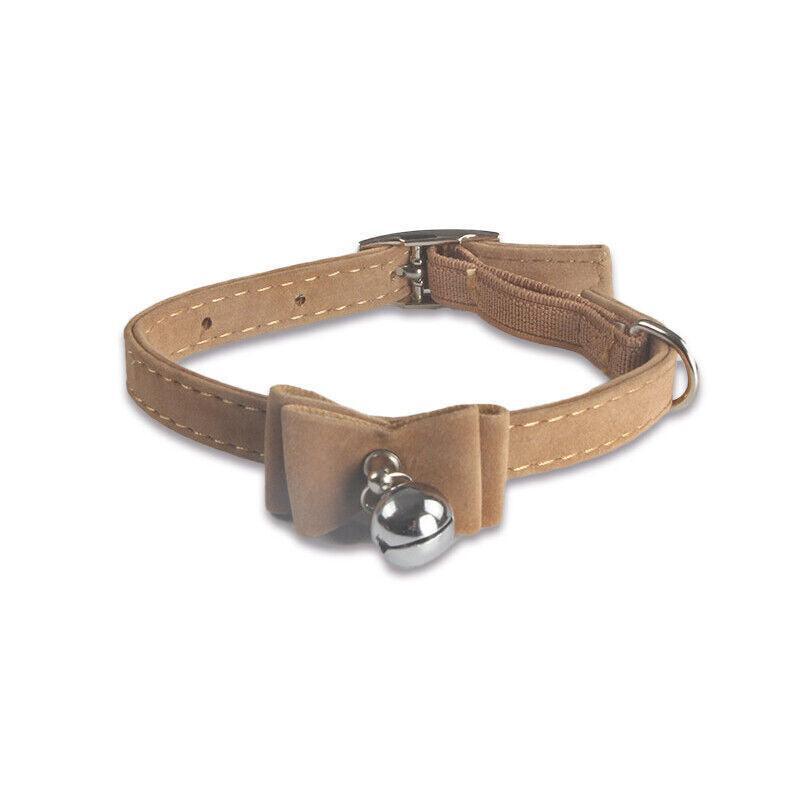 1× Adjustable Suede Cat Collar with Bow Bell Pink Blue Black Red