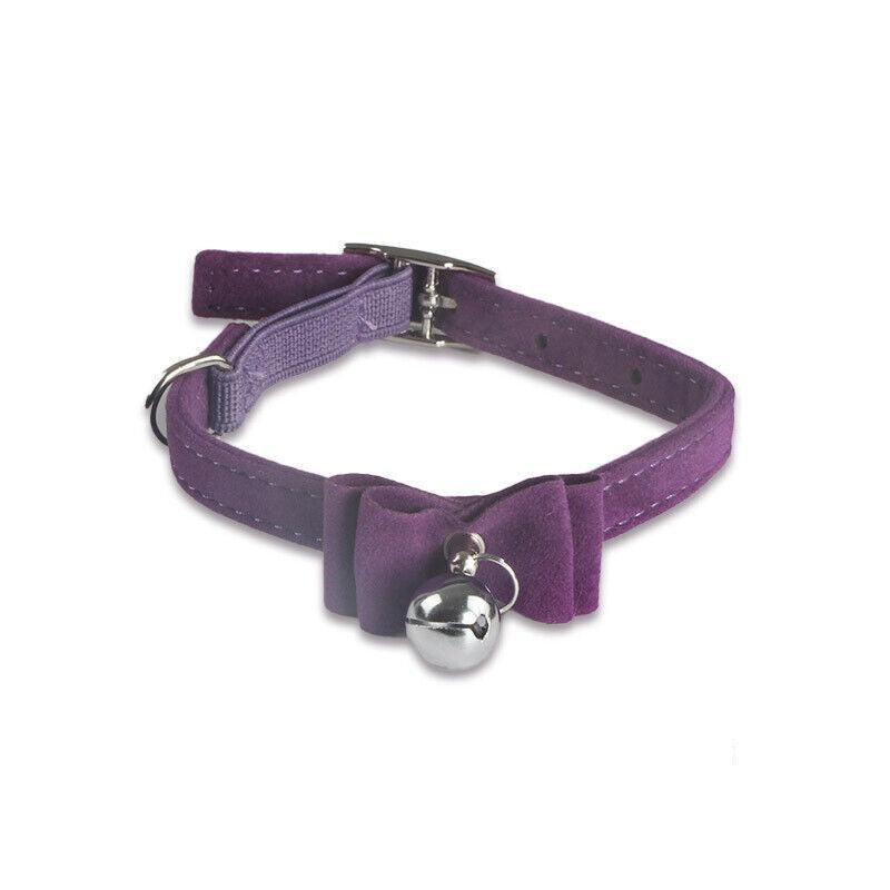 1× Adjustable Suede Cat Collar with Bow Bell Pink Blue Black Red