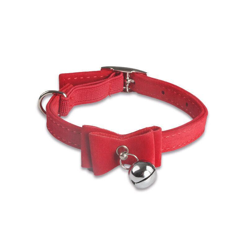 1× Adjustable Suede Cat Collar with Bow Bell Pink Blue Black Red