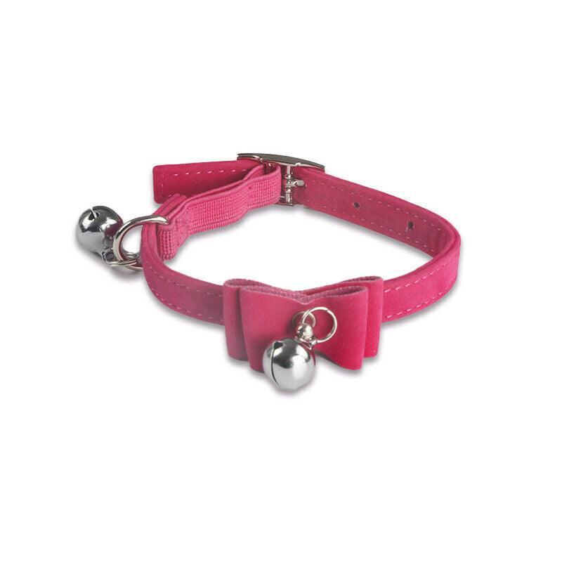 1× Adjustable Suede Cat Collar with Bow Bell Pink Blue Black Red