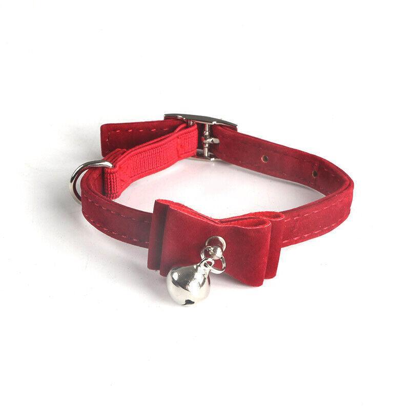 1× Adjustable Suede Cat Collar with Bow Bell Pink Blue Black Red
