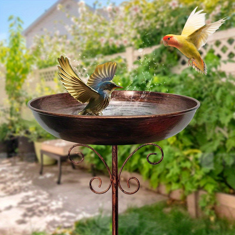 NNETM Vintage Metal Bird Bath with Pedestal Stand-1