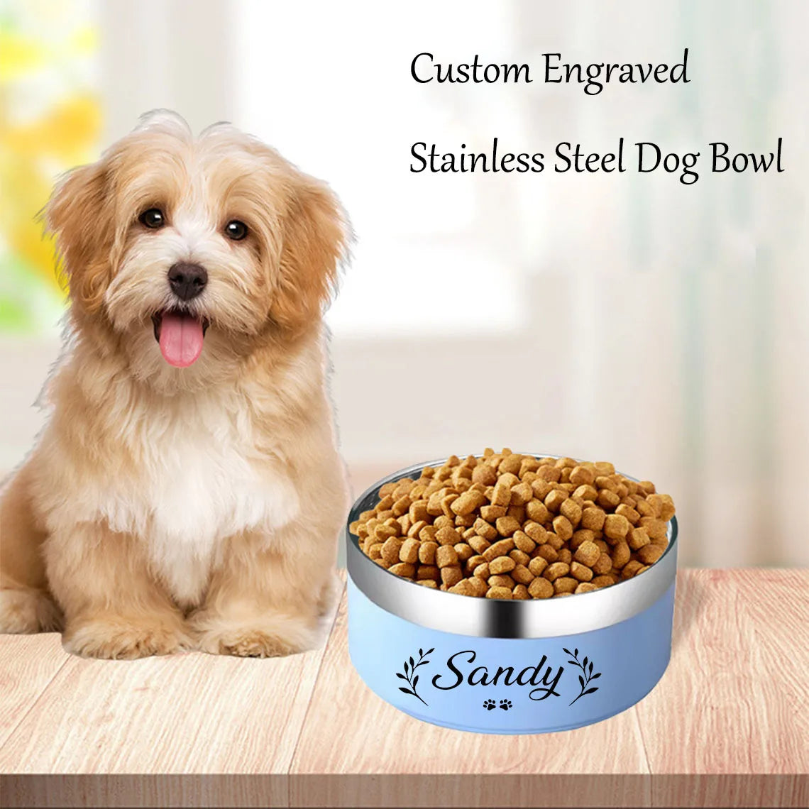 Personalized Dog Cat Food Water Bowls With Name Stainless Steel Colored Pet Bowl Custom Pet Accessory Gift Treat Decals Labels