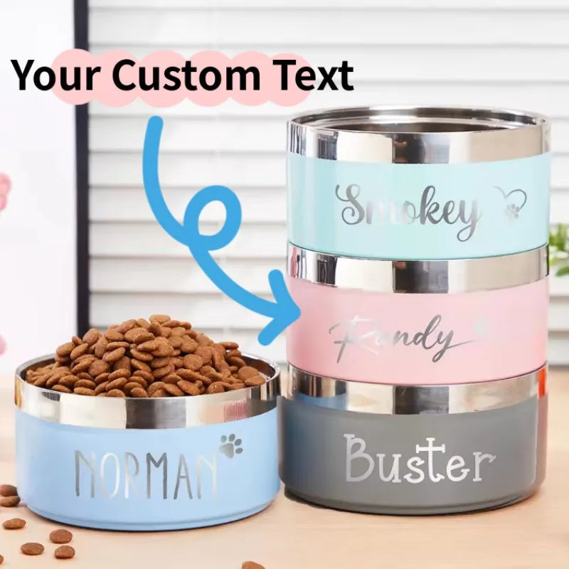 Personalized Dog Cat Food Water Bowls With Name Stainless Steel Colored Pet Bowl Custom Pet Accessory Gift Treat Decals Labels