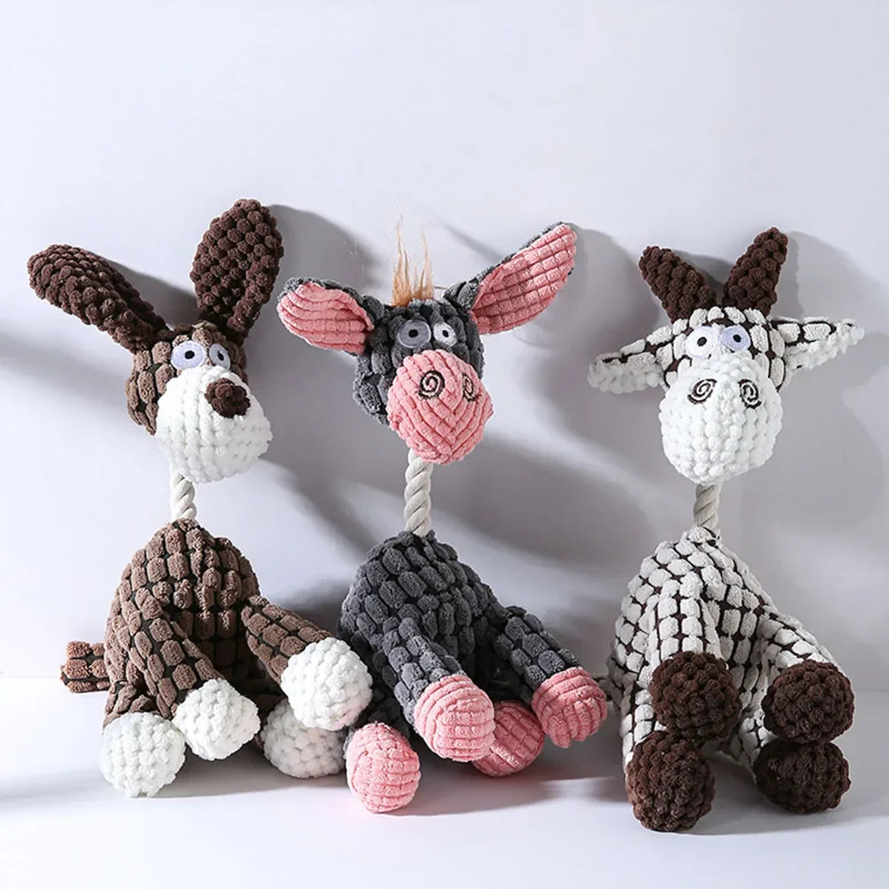 Dog Chew Toys Cute Animal Interactive Plush Stuffed Toy with Squeaker Pet Rope Chew Toy for Puppy Small Medium Large Breed Dogs