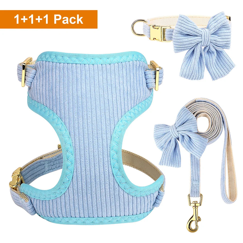 6 Color Dog Collar Harness and Leash 3pcs/Set Cute Bowknot Dogs Buckle Collars Pet Vest Harness Lead Leash Small Medium Dogs
