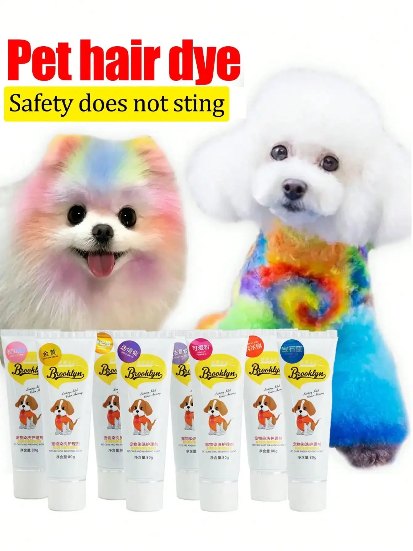 Pet Safe Non-Irritating Fruit Scented Hair Dye, Direct Application For Medium & Large Dogs And Cats