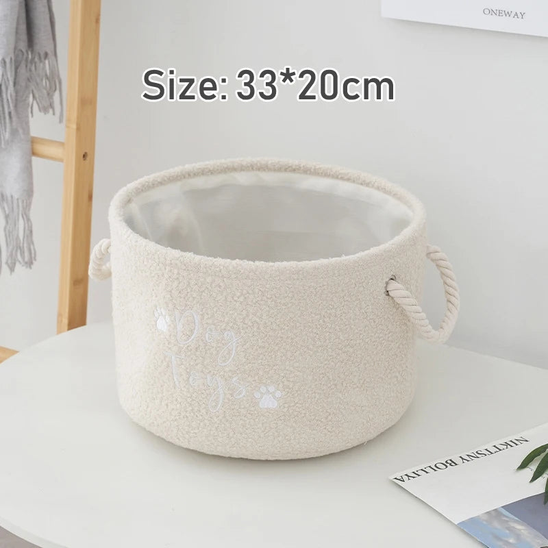 Plush Dog Toy Basket Foldable Storage Dog Toy Box with Comfortable Handle Suitable for Storing Pet Toy Accessories