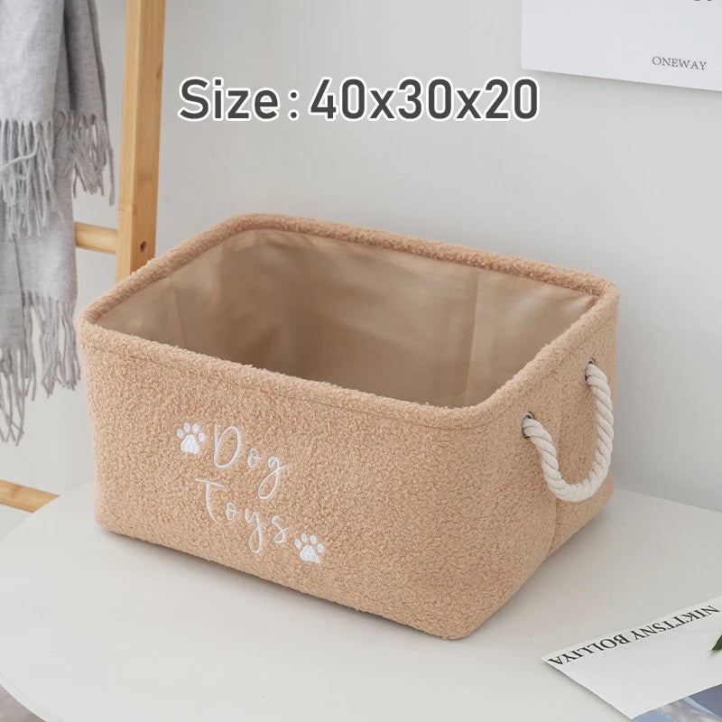 Plush Dog Toy Basket Foldable Storage Dog Toy Box with Comfortable Handle Suitable for Storing Pet Toy Accessories