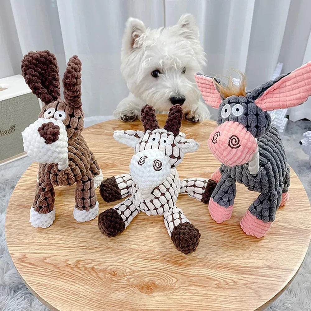 Dog Chew Toys Cute Animal Interactive Plush Stuffed Toy with Squeaker Pet Rope Chew Toy for Puppy Small Medium Large Breed Dogs