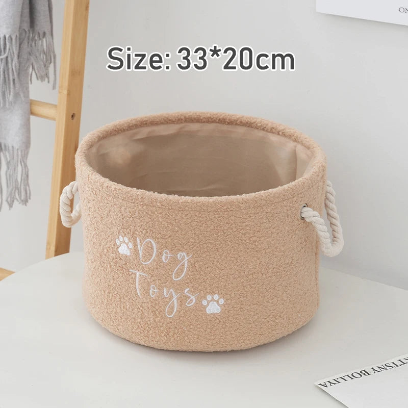 Plush Dog Toy Basket Foldable Storage Dog Toy Box with Comfortable Handle Suitable for Storing Pet Toy Accessories