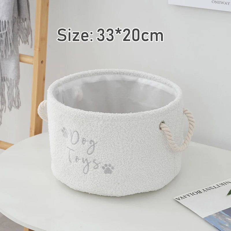 Plush Dog Toy Basket Foldable Storage Dog Toy Box with Comfortable Handle Suitable for Storing Pet Toy Accessories