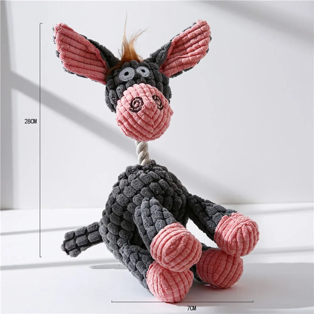 Dog Chew Toys Cute Animal Interactive Plush Stuffed Toy with Squeaker Pet Rope Chew Toy for Puppy Small Medium Large Breed Dogs