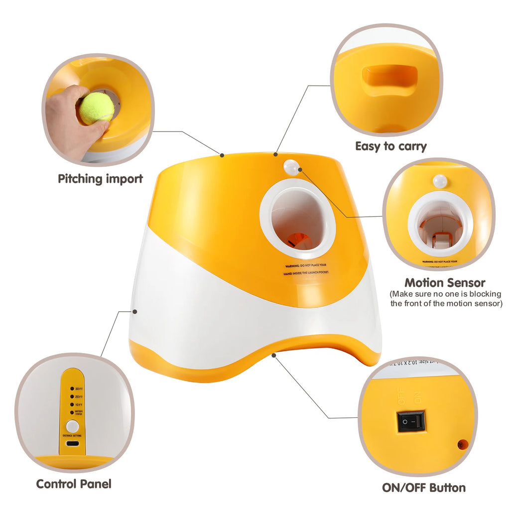 Dog Toy Interactive Automatic Ball Launcher with 6 Tennis Balls Outdoor Thrower Fetch Machine Ball Launcher for Dog USB Charging