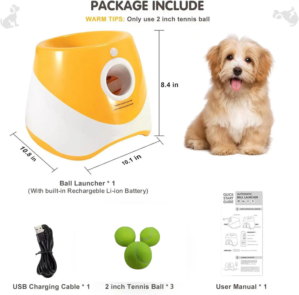 Dog Toy Interactive Automatic Ball Launcher with 6 Tennis Balls Outdoor Thrower Fetch Machine Ball Launcher for Dog USB Charging