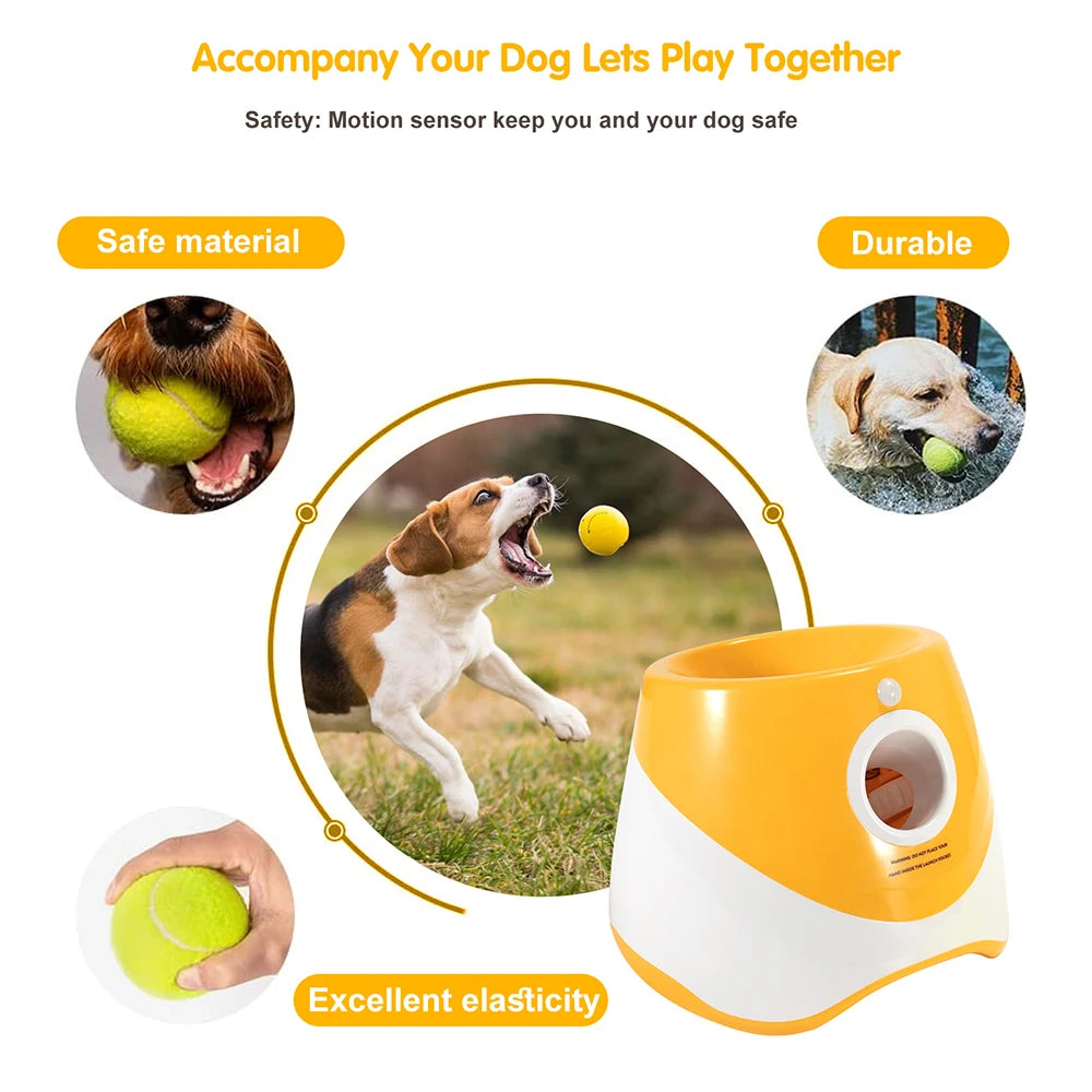Dog Toy Interactive Automatic Ball Launcher with 6 Tennis Balls Outdoor Thrower Fetch Machine Ball Launcher for Dog USB Charging