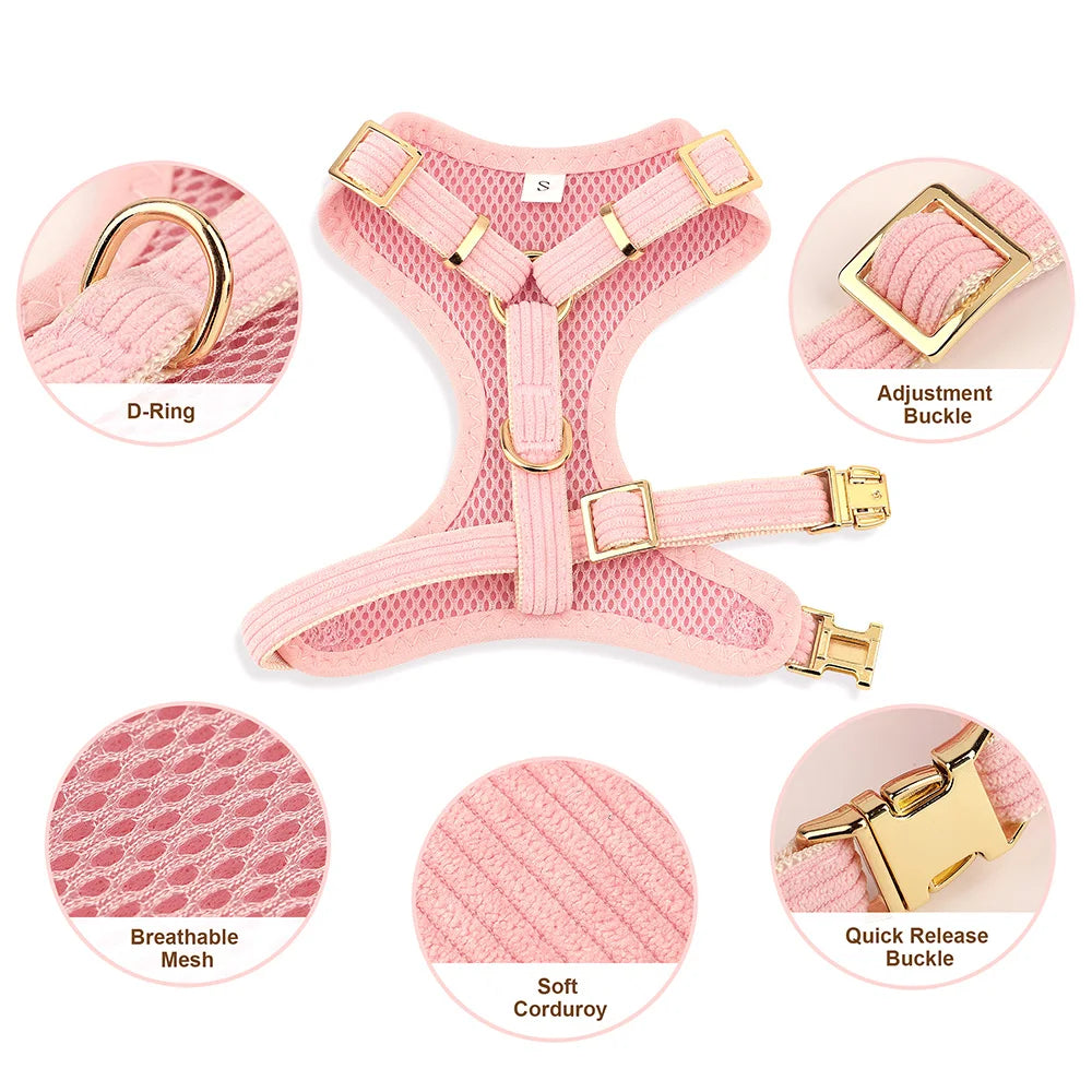 6 Color Dog Collar Harness and Leash 3pcs/Set Cute Bowknot Dogs Buckle Collars Pet Vest Harness Lead Leash Small Medium Dogs