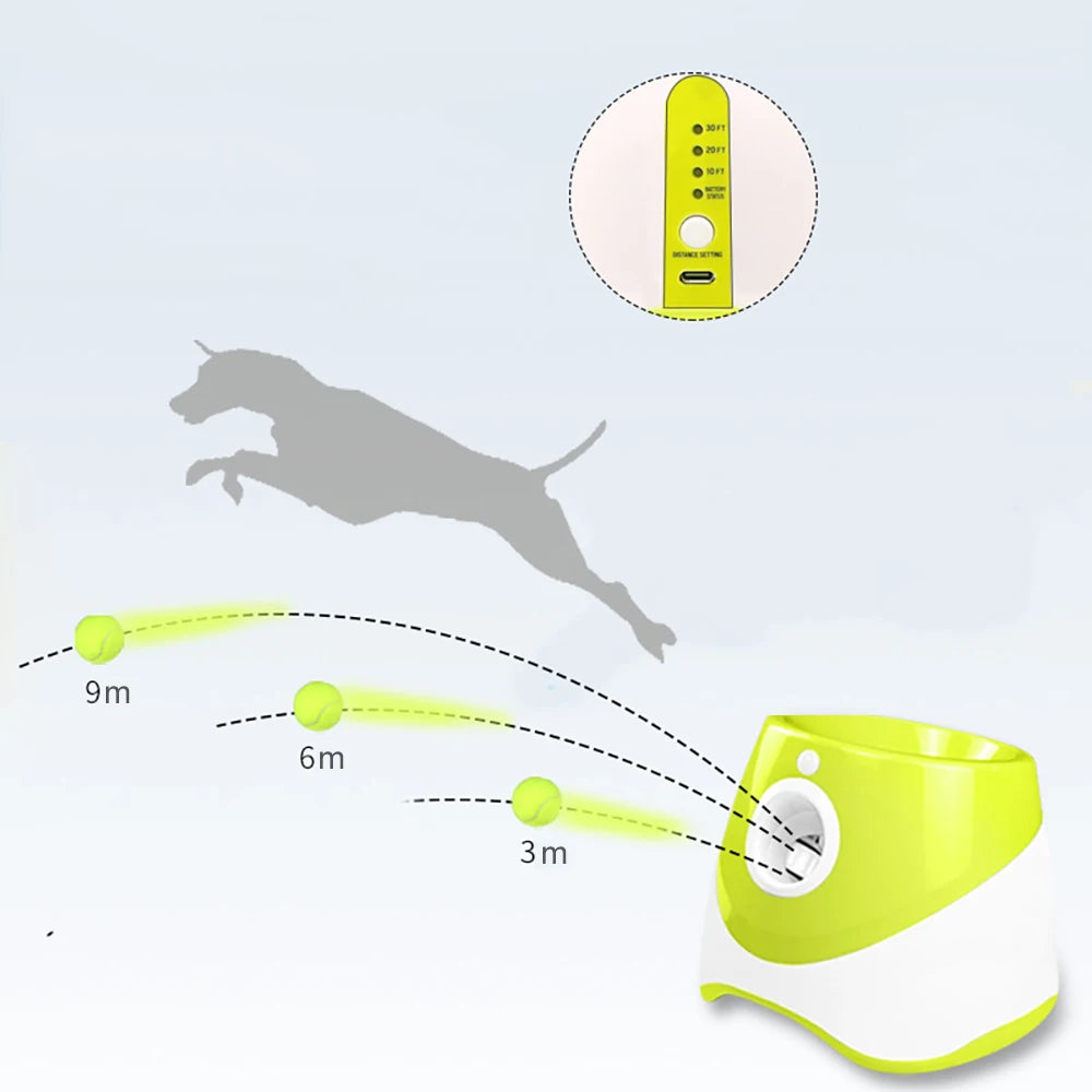 Dog Toy Interactive Automatic Ball Launcher with 6 Tennis Balls Outdoor Thrower Fetch Machine Ball Launcher for Dog USB Charging