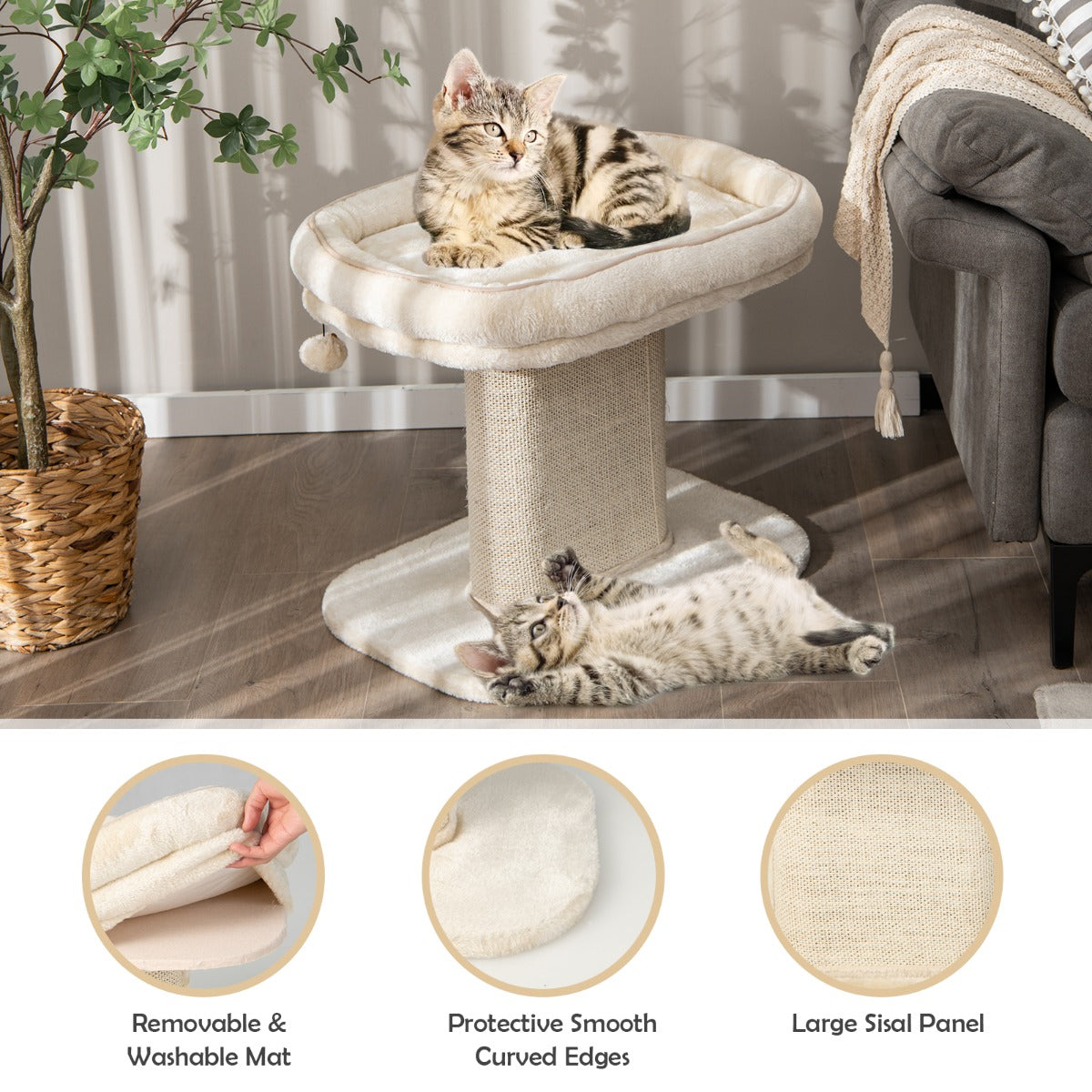 NNECW Modern Cat Tree Tower for Kittens with Large Plush Perch for Indoor Beige-2