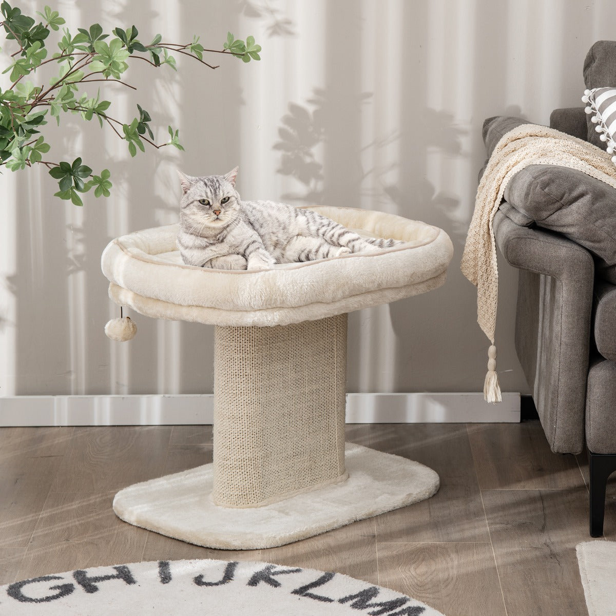 NNECW Modern Cat Tree Tower for Kittens with Large Plush Perch for Indoor Beige-0