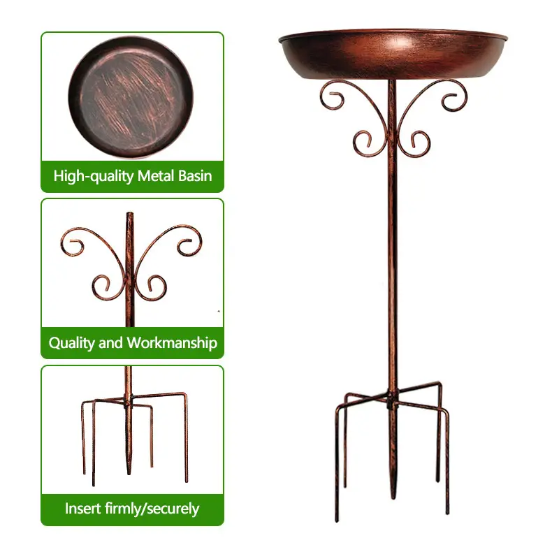 NNETM Vintage Metal Bird Bath with Pedestal Stand-3