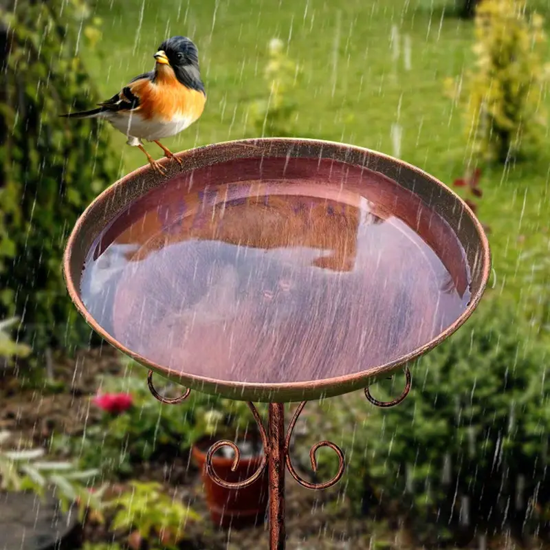 NNETM Vintage Metal Bird Bath with Pedestal Stand-4